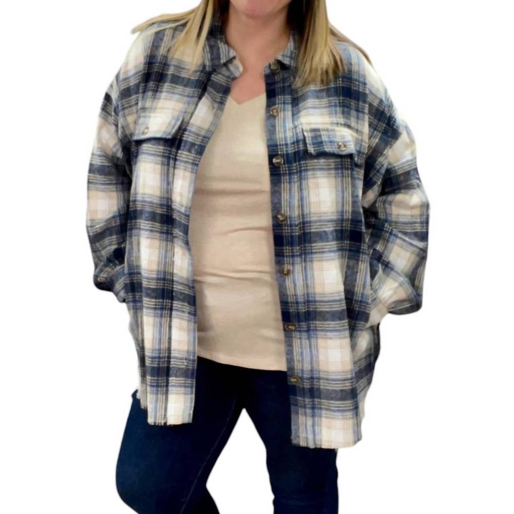 NEW WHITE BIRCH plaid shacket in blue